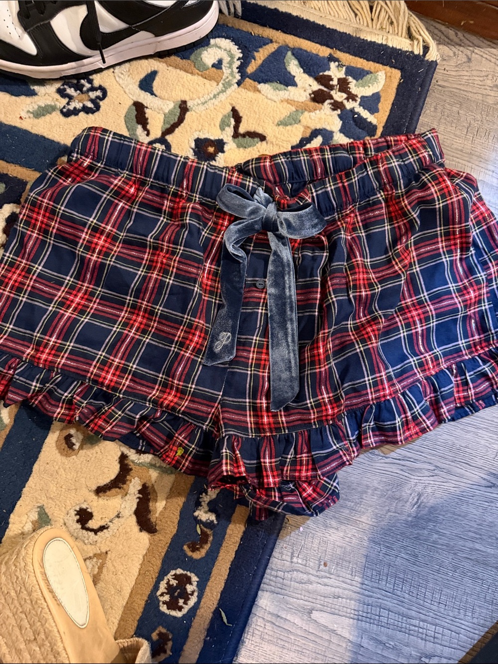 Victoria's Secret Plaid Ruffle Shorts - Navy & Red